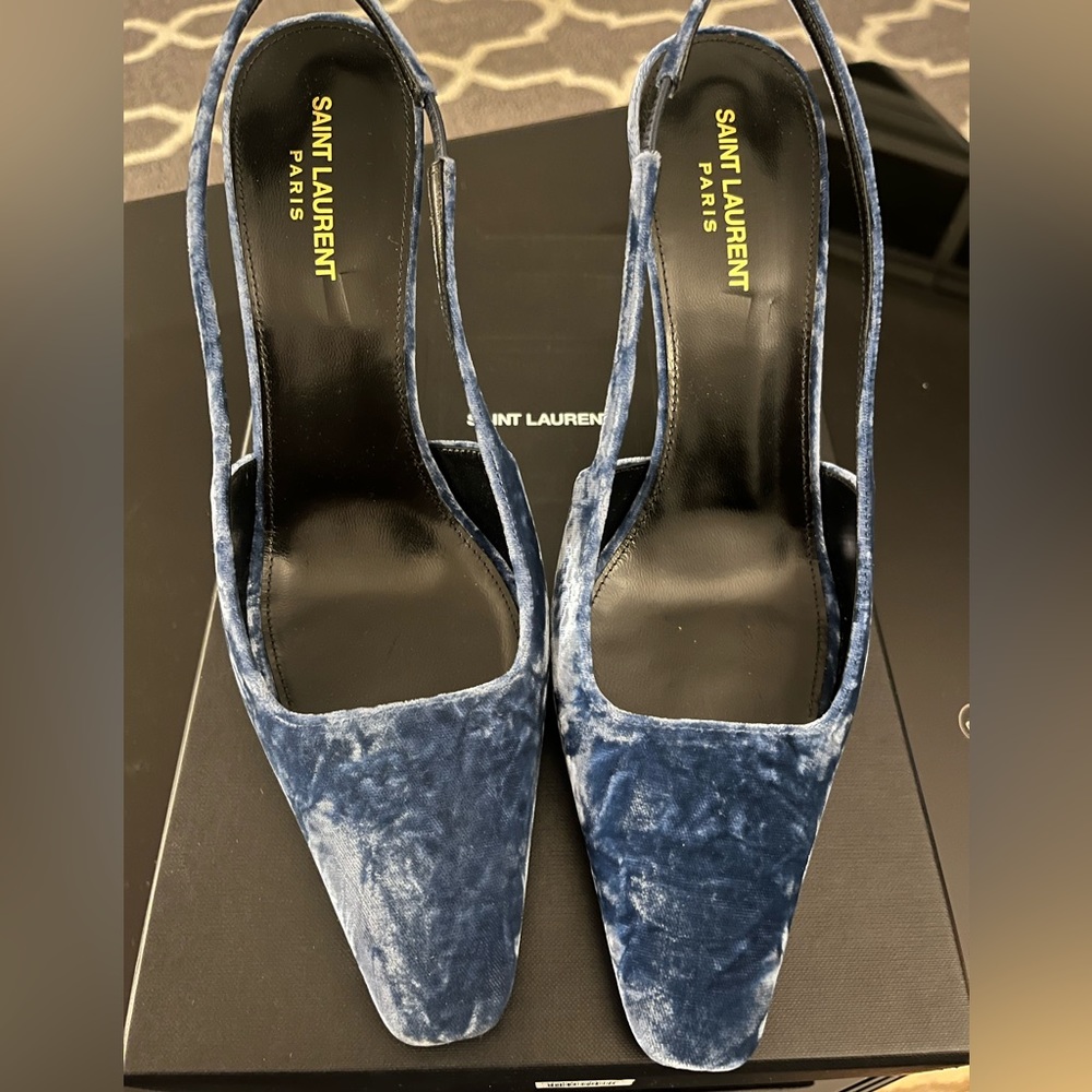 Saint Laurent blue velvet heels